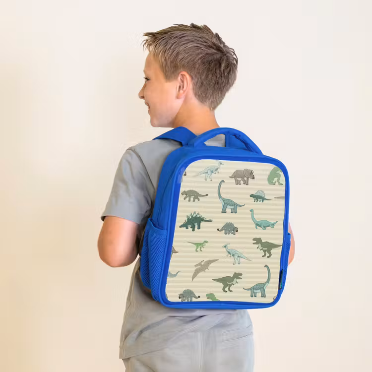 Kinderrucksack - Blau - Dino - Muster - Streifen - Grün — 2