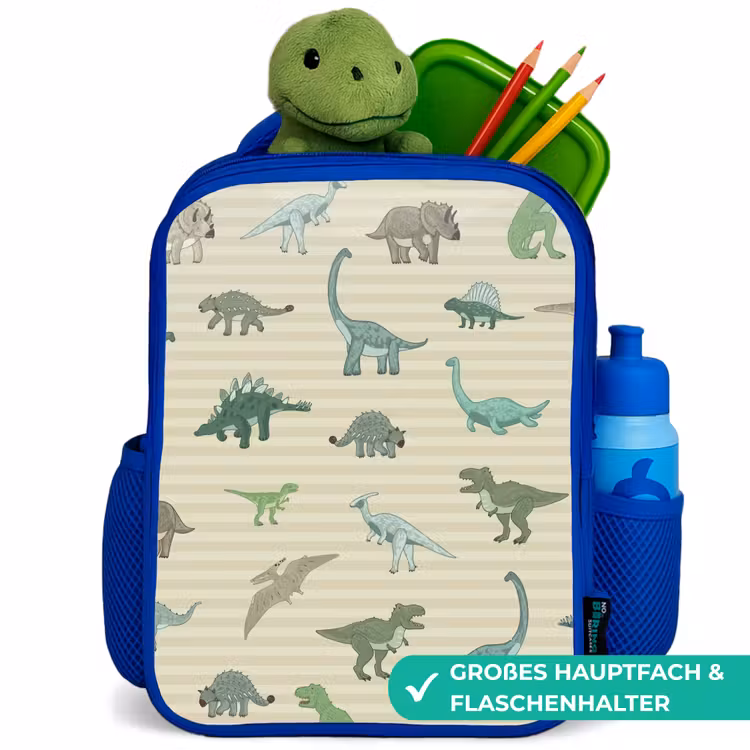 Kinderrucksack - Blau - Dino - Muster - Streifen - Grün — 3