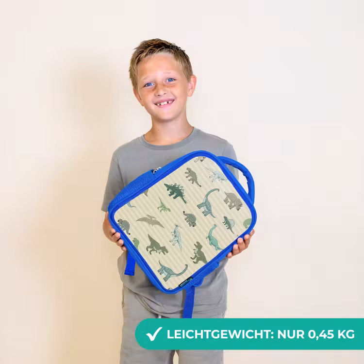 Kinderrucksack - Blau - Dino - Muster - Streifen - Grün — 4