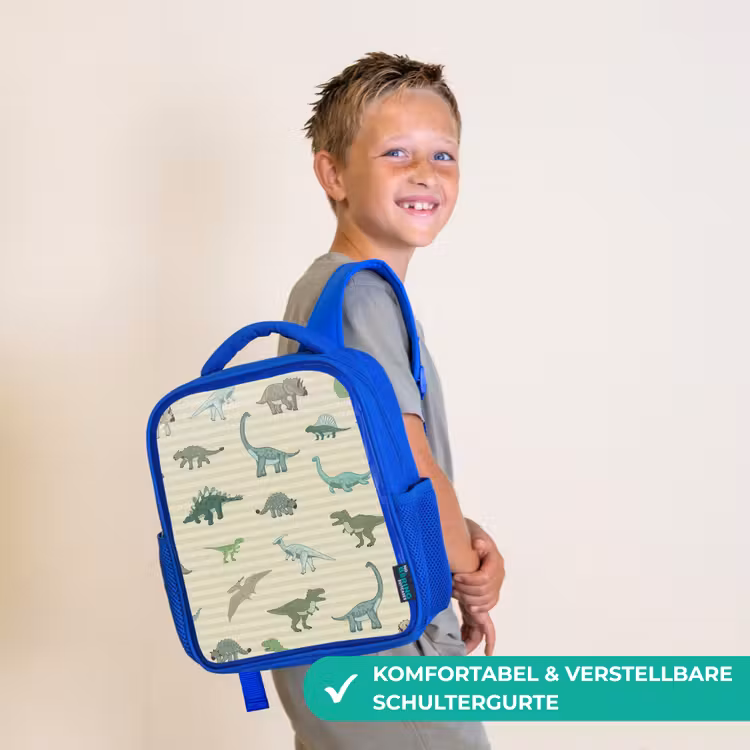 Kinderrucksack - Blau - Dino - Muster - Streifen - Grün — 5