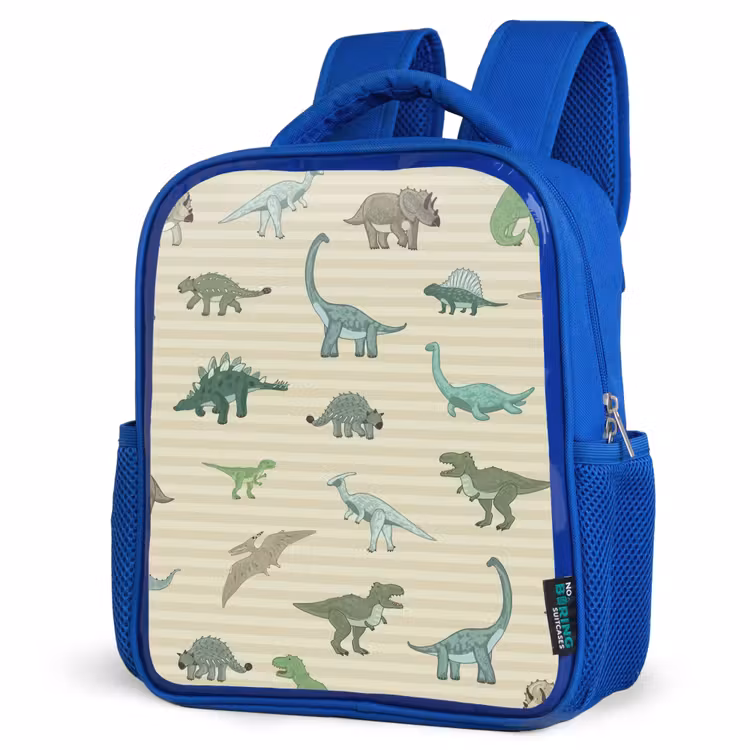 Kinderrucksack - Blau - Dino - Muster - Streifen - Grün — 7