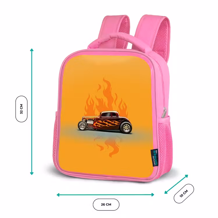Kinderrucksack - Rosa - Braunes Auto mit gelben Flammen — 2