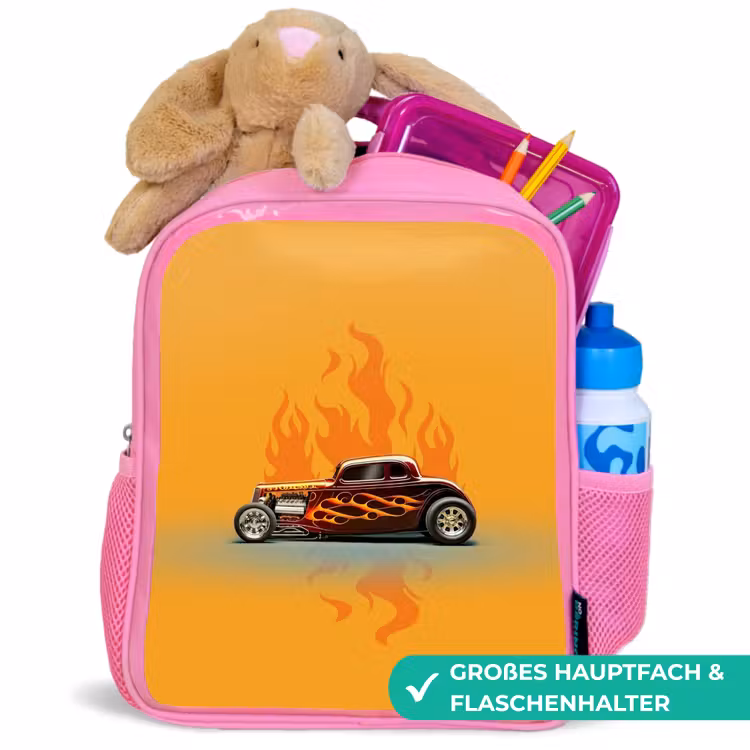 Kinderrucksack - Rosa - Braunes Auto mit gelben Flammen — 3