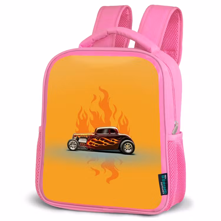 Kinderrucksack - Rosa - Braunes Auto mit gelben Flammen — 4