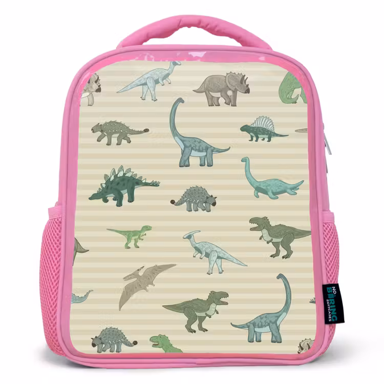 Kinderrucksack - Rosa - Dino - Muster - Streifen - Grün — 1