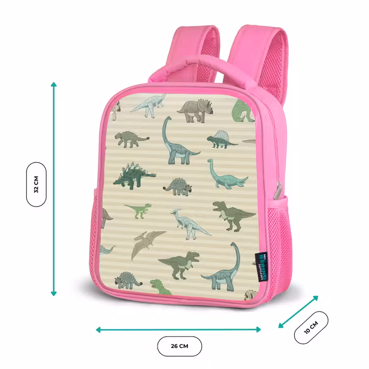 Kinderrucksack - Rosa - Dino - Muster - Streifen - Grün — 2