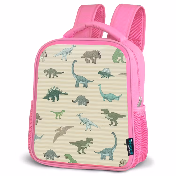 Kinderrucksack - Rosa - Dino - Muster - Streifen - Grün — 4