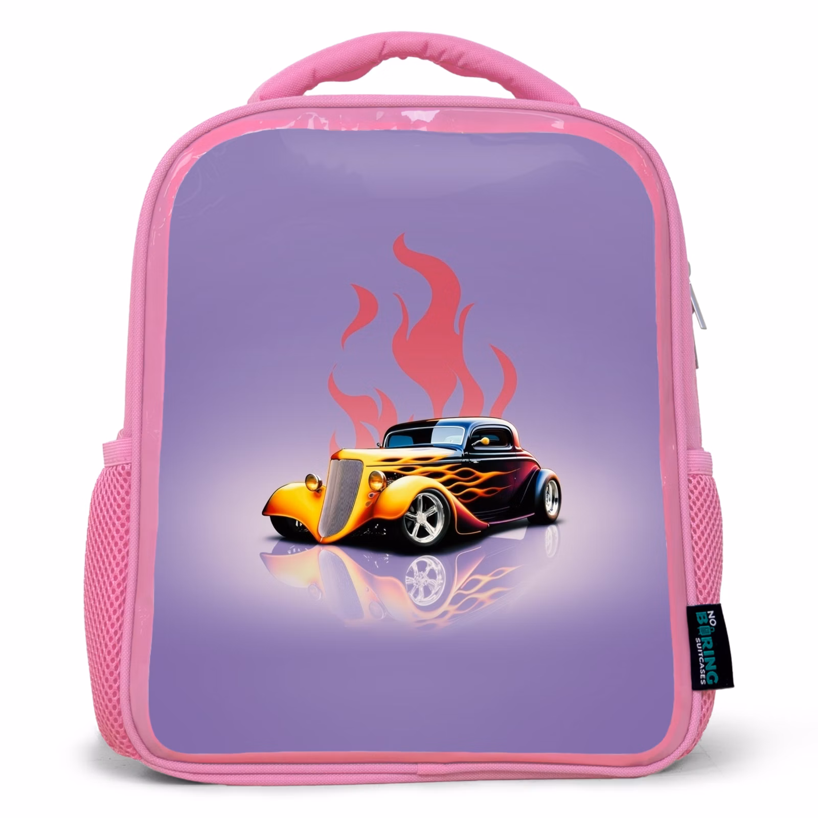 Kinderrucksack - Rosa - Gelbes Auto mit rosa Flammen — 1