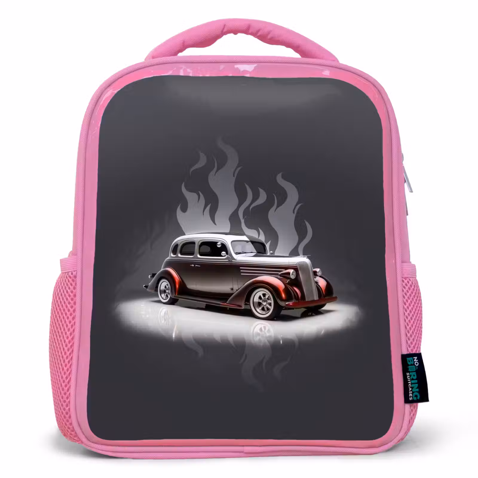 Kinderrucksack - Rosa - Graues Auto mit grauen Flammen — 1
