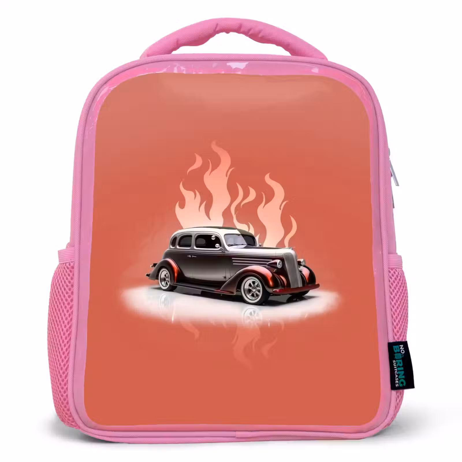 Kinderrucksack - Rosa - Graues Auto mit rosa Flammen — 1