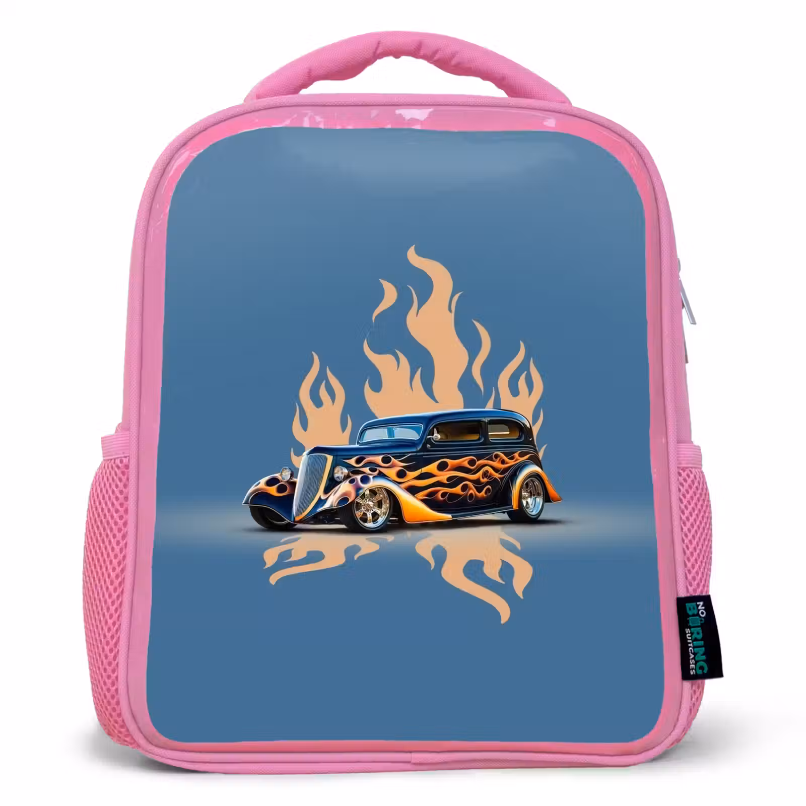 Kinderrucksack - Rosa - Schwarzes Auto mit beigen Flammen — 1