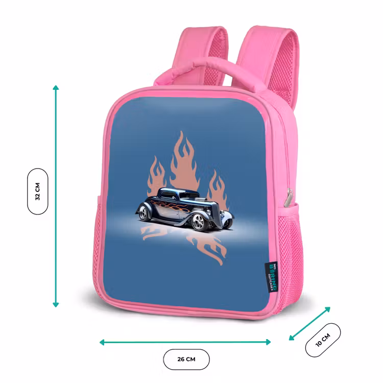 Kinderrucksack - Rosa - Blaues Auto mit rosa Flammen — 2