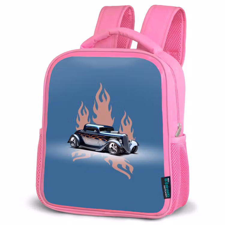 Kinderrucksack - Rosa - Blaues Auto mit rosa Flammen — 4