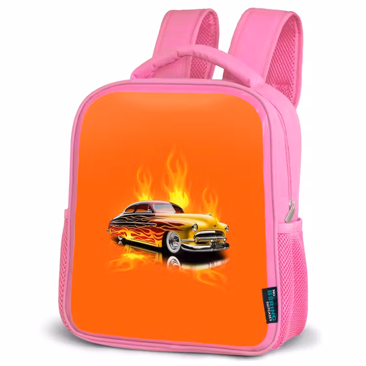 Kinderrucksack - Rosa - Gelbes Auto mit gelben Flammen — 4
