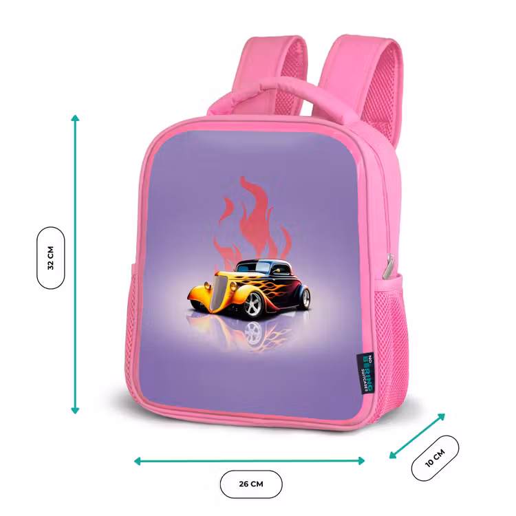 Kinderrucksack - Rosa - Gelbes Auto mit rosa Flammen — 2