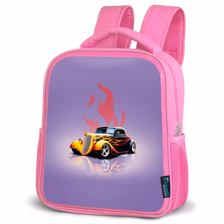 Kinderrucksack - Rosa - Gelbes Auto mit rosa Flammen — 4