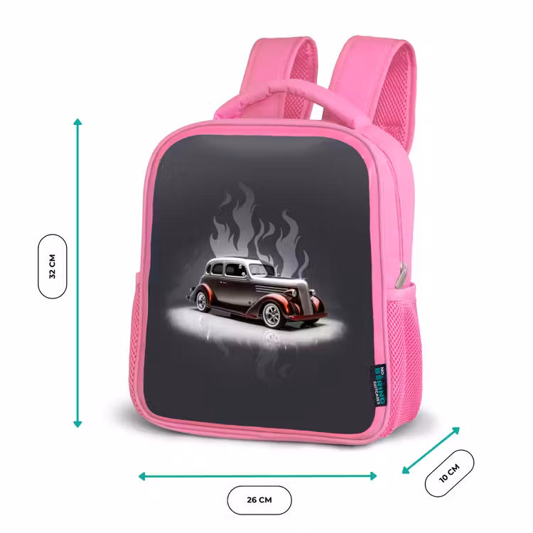 Kinderrucksack - Rosa - Graues Auto mit grauen Flammen — 2