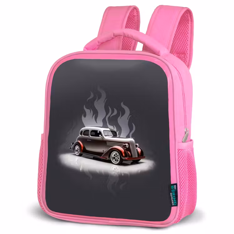 Kinderrucksack - Rosa - Graues Auto mit grauen Flammen — 4