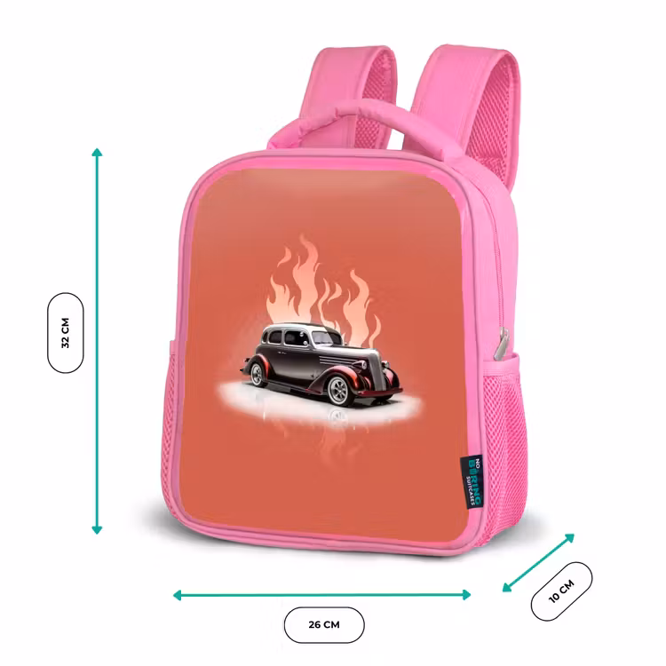 Kinderrucksack - Rosa - Graues Auto mit rosa Flammen — 2