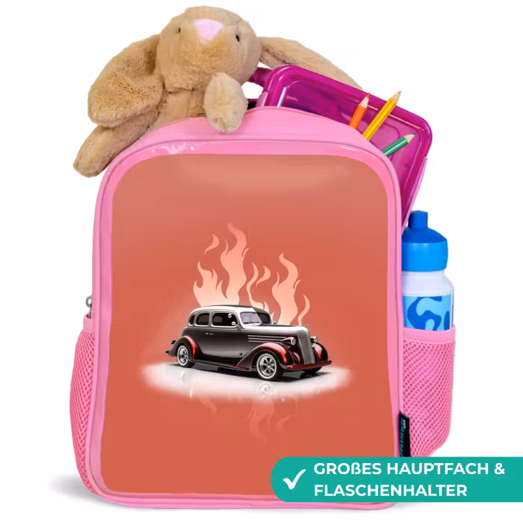 Kinderrucksack - Rosa - Graues Auto mit rosa Flammen — 3