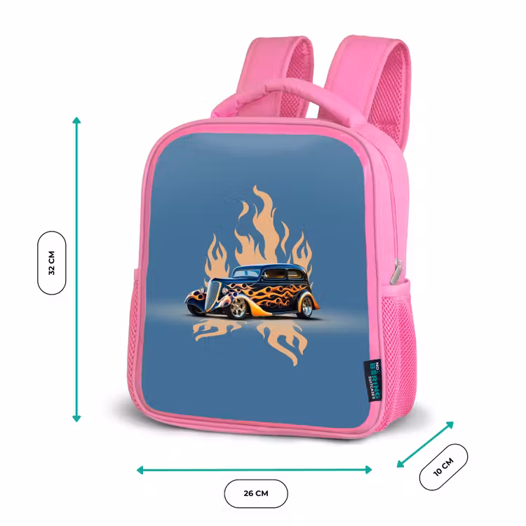 Kinderrucksack - Rosa - Schwarzes Auto mit beigen Flammen — 2