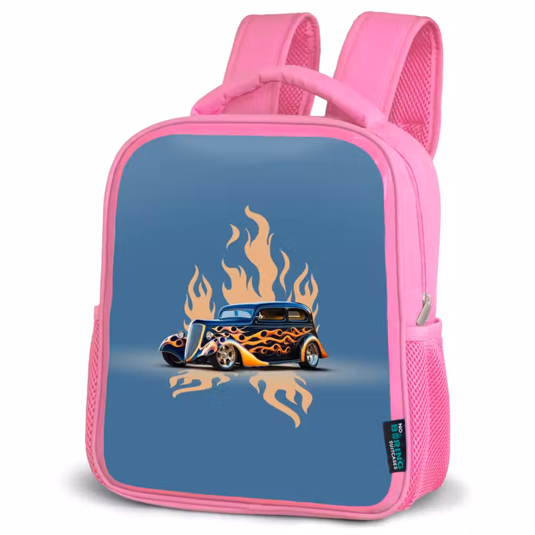 Kinderrucksack - Rosa - Schwarzes Auto mit beigen Flammen — 4