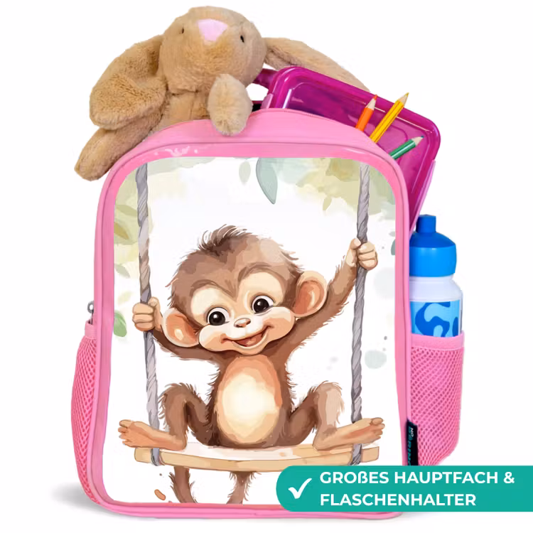 Kinderrucksack - Rosa - Affe - Tier - Kinder - Dschungel — 3