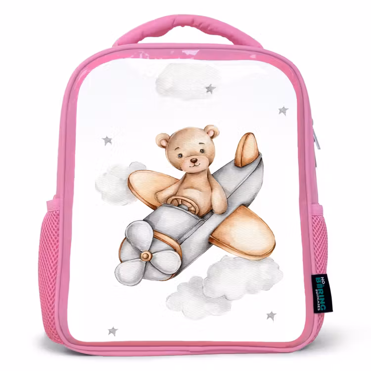 Kinderrucksack - Rosa - Bär - Flugzeug - Sterne - Kinder — 1