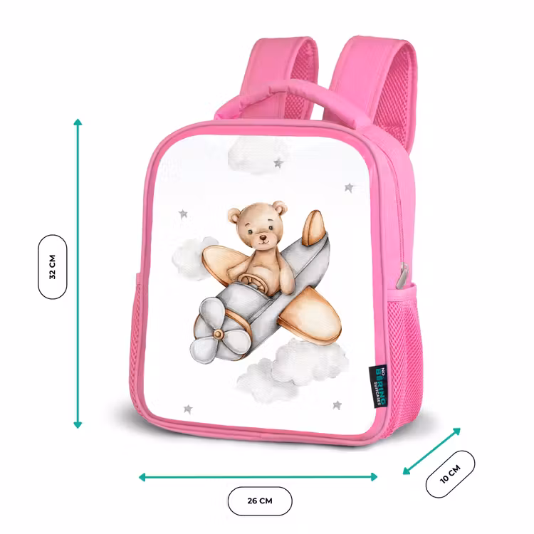 Kinderrucksack - Rosa - Bär - Flugzeug - Sterne - Kinder — 2