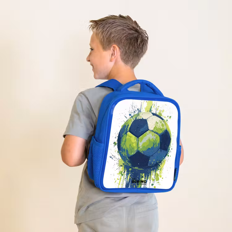 Kinderrucksack - Blau - Fußball - Farbe - Grün - Blau — 2
