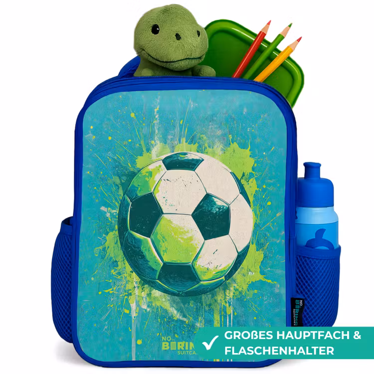 Kinderrucksack - Blau - Fußball - Farbspritzer - Grün - Blau — 3