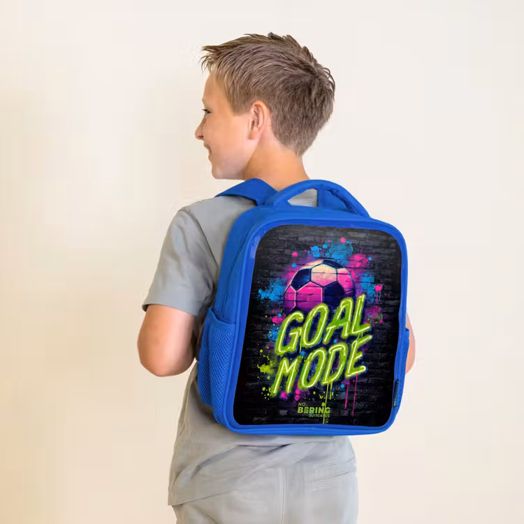 Kinderrucksack - Blau - Neon - Graffiti - Fußball - Farbenfroh — 2