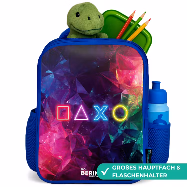 Kinderrucksack - Blau - Controller - Symbole - Neon — 3