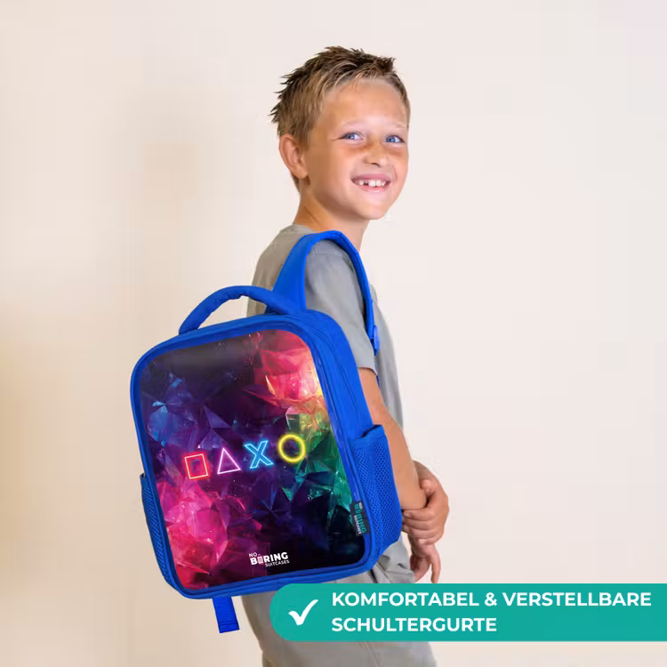 Kinderrucksack - Blau - Controller - Symbole - Neon — 5