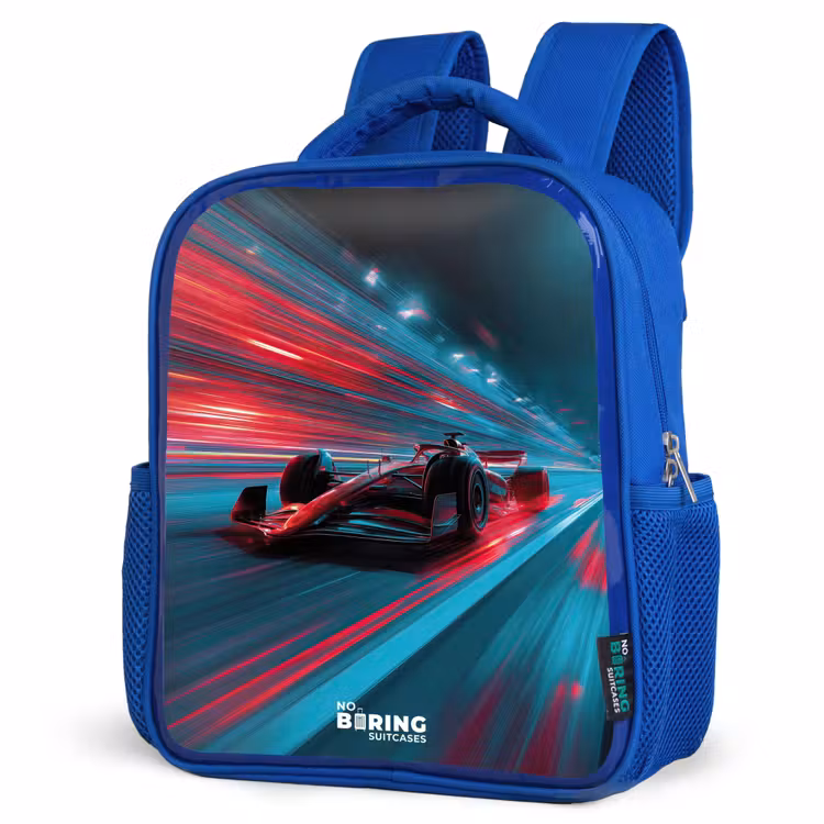 Kinderrucksack - Blau - Rennwagen - Strecke - Neon - Beleuchtung — 7