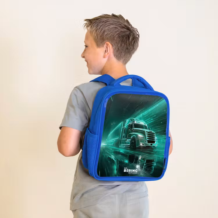 Kinderrucksack - Blau - Lkw - Neon - Grün - Stadt — 2