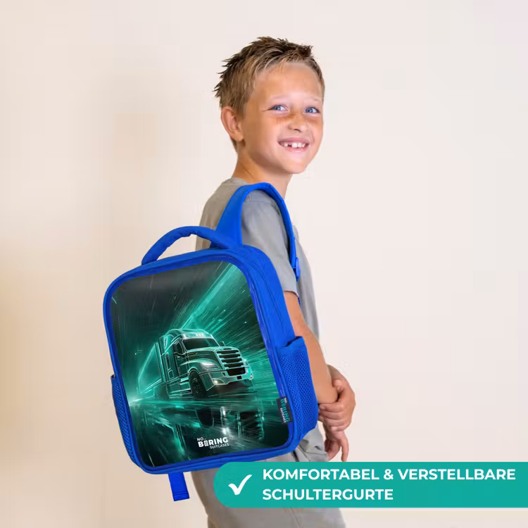 Kinderrucksack - Blau - Lkw - Neon - Grün - Stadt — 5