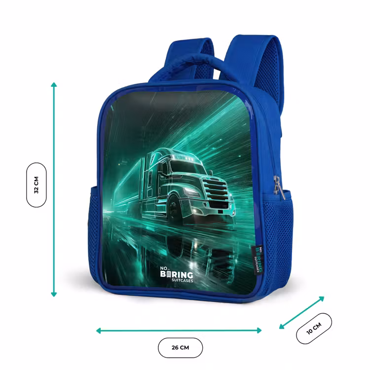 Kinderrucksack - Blau - Lkw - Neon - Grün - Stadt — 6