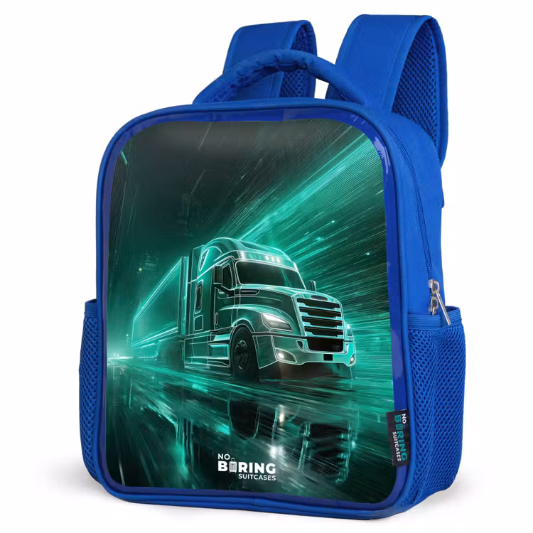 Kinderrucksack - Blau - Lkw - Neon - Grün - Stadt — 7