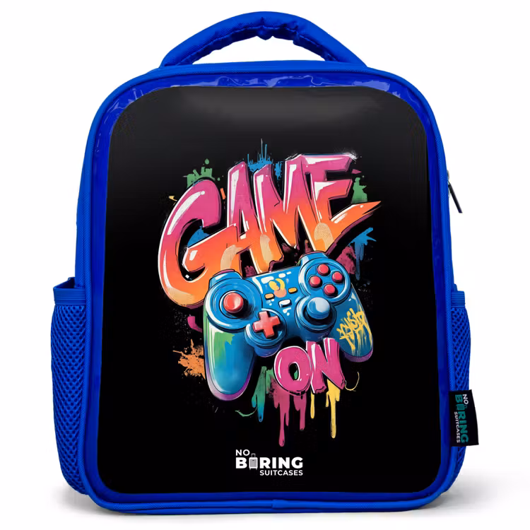Kinderrucksack - Blau - Spiel - Controller - Graffiti - Neon — 1