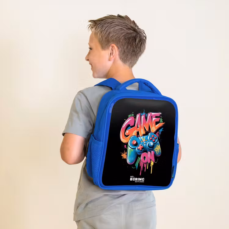 Kinderrucksack - Blau - Spiel - Controller - Graffiti - Neon — 2
