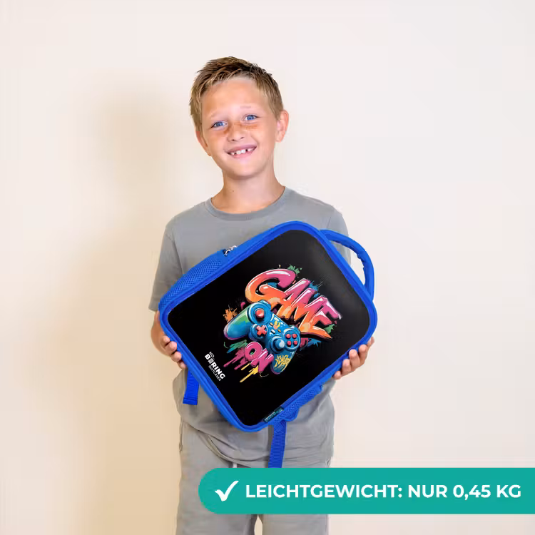 Kinderrucksack - Blau - Spiel - Controller - Graffiti - Neon — 4