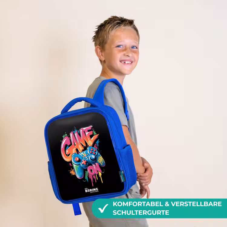 Kinderrucksack - Blau - Spiel - Controller - Graffiti - Neon — 5