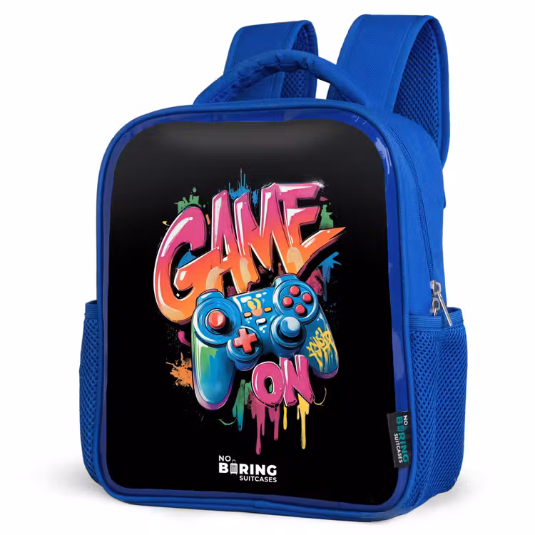 Kinderrucksack - Blau - Spiel - Controller - Graffiti - Neon — 7