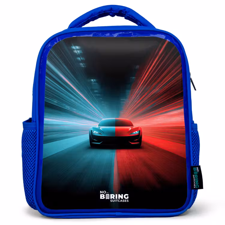 Kinderrucksack - Blau - Sportwagen - Lichtstrahlen - Neon - Blau — 1