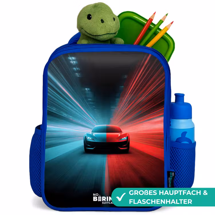 Kinderrucksack - Blau - Sportwagen - Lichtstrahlen - Neon - Blau — 3