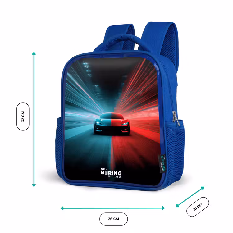 Kinderrucksack - Blau - Sportwagen - Lichtstrahlen - Neon - Blau — 6