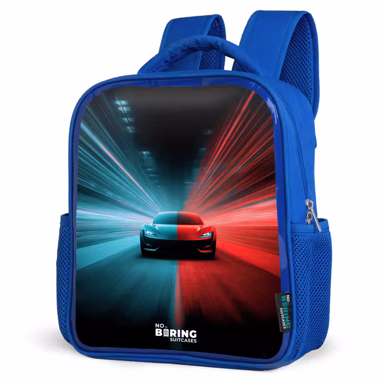 Kinderrucksack - Blau - Sportwagen - Lichtstrahlen - Neon - Blau — 7