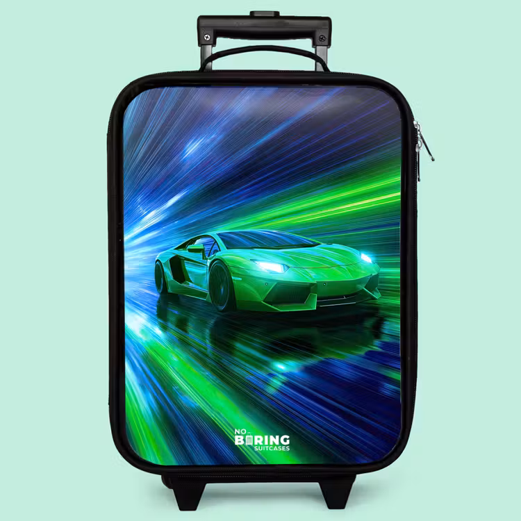 Kinderkoffer - Rennwagen - Hellgrün - Lichtstrahlen - Geschwindigkeit — 3