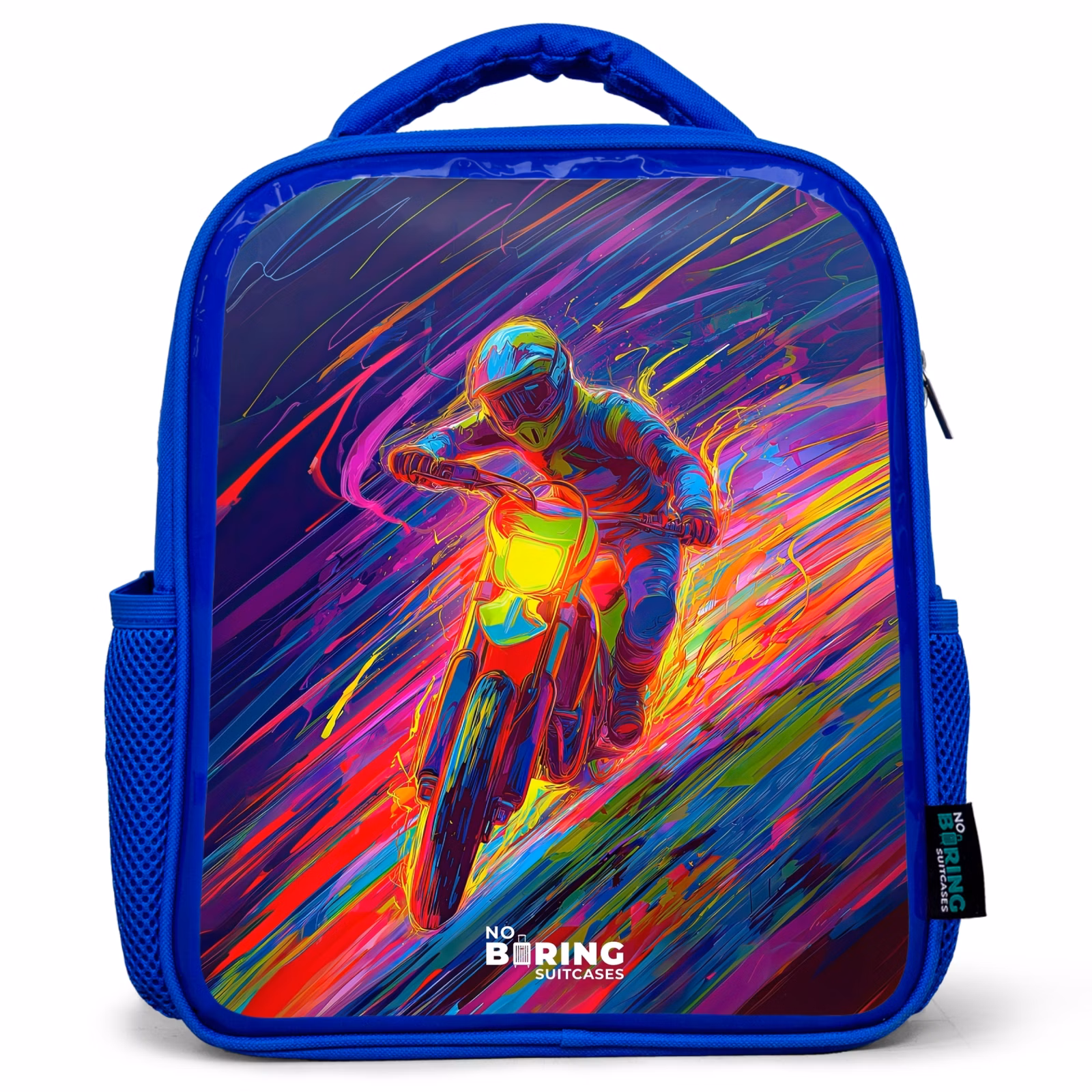 Kinderrucksack - Blau - Crossrad - Neonfarben - Linien - Helm — 1